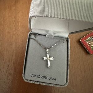 Sterling Cross Pendant Necklace with White Cubic Zirconia